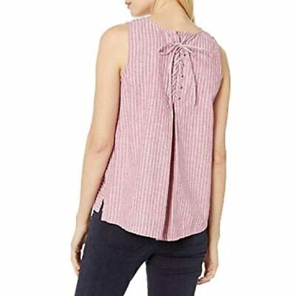 VINCE CAMUTO | EUC Women’s Ticking Stripe Linen Sleeveless Top Dark Pink Size XS - Picture 4 of 11